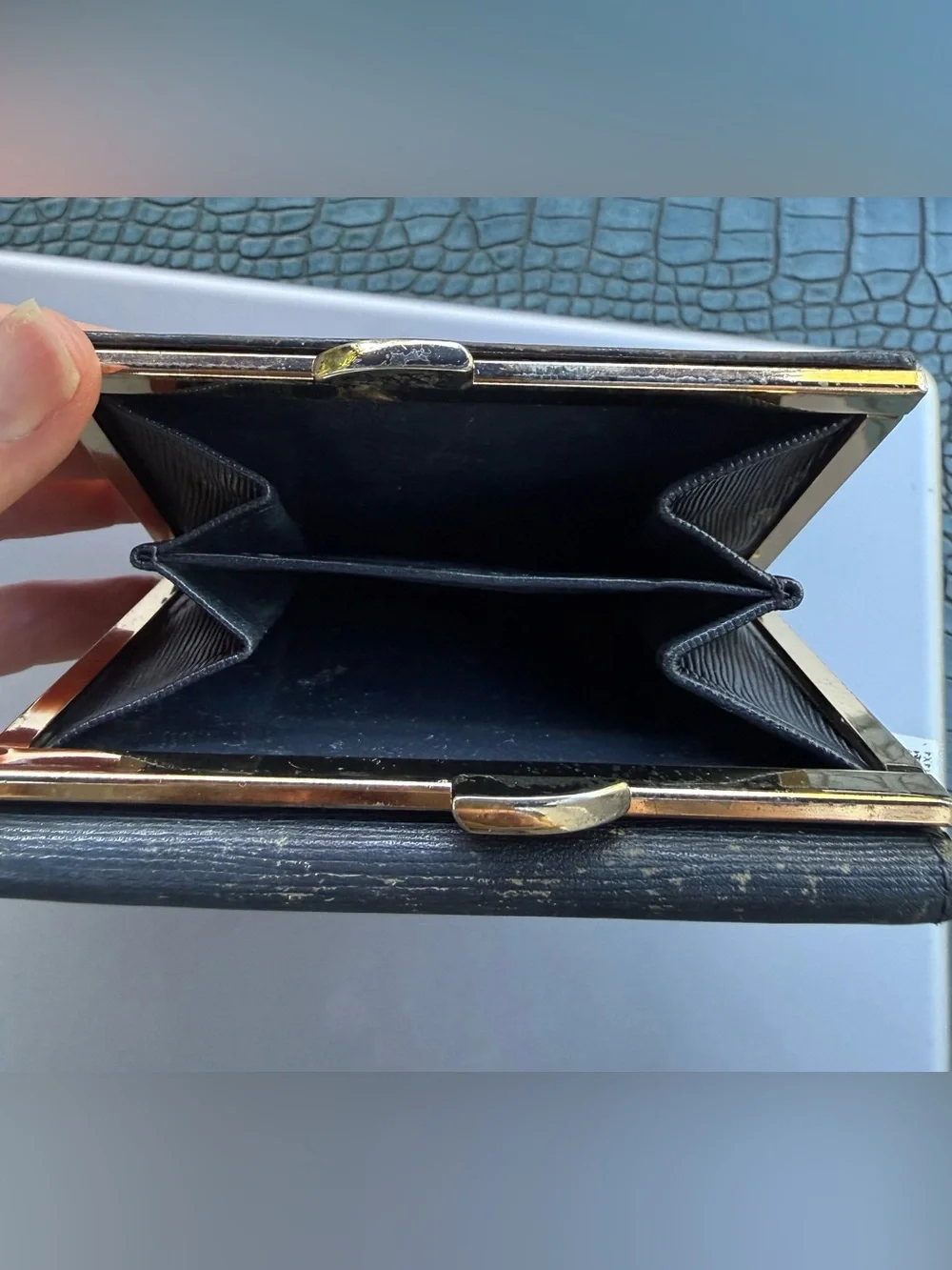 Givenchy Men's Textured Navy Leather Kiss Lock Wallet